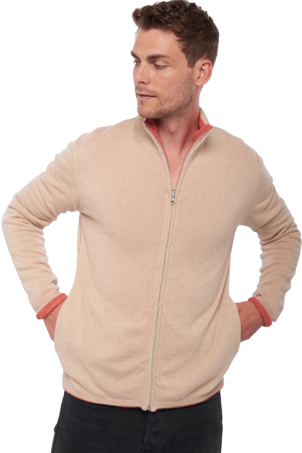 Kasjmier & Yak heren kasjmier met rits en capuchon vincent tender peach natural beige s